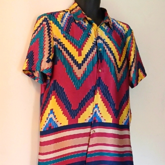 ASOS Multicolor Geometric Pattern Men's Shirt, L - Picture 4 of 6